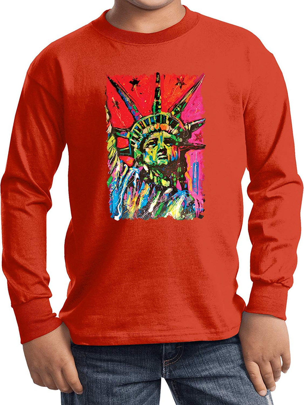 Kids USA Statue of Liberty Painting Youth Long Sleeve, Orange